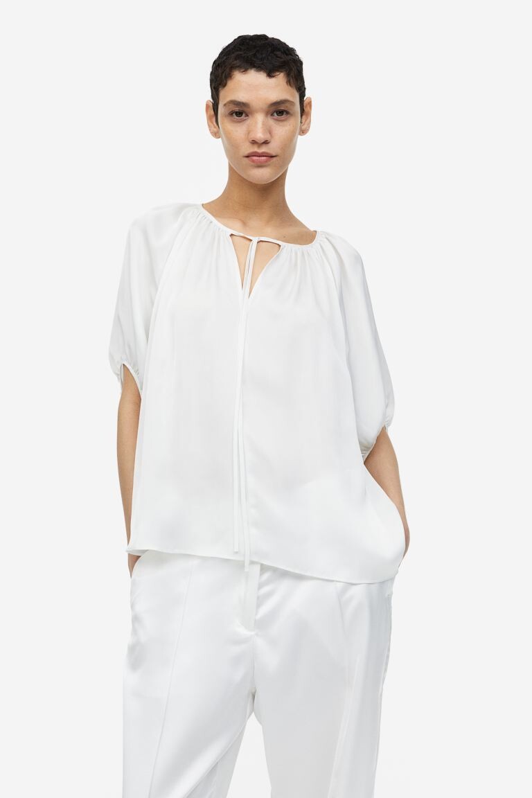 

Блуза оверсайз с завязками H&M, белый