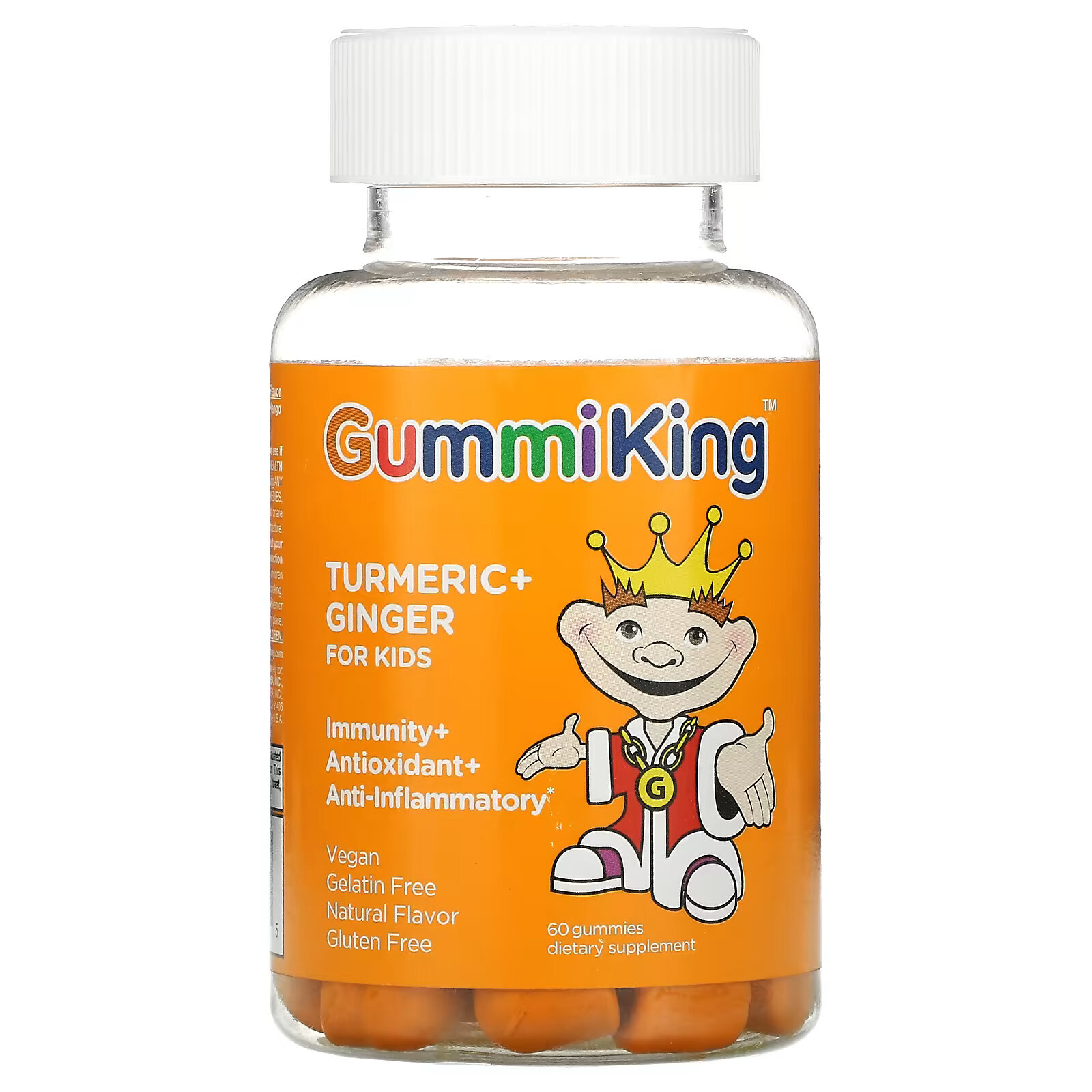 GummiKing, Куркума и имбирь, для детей, иммунитет, антиоксидант и противовоспалительное средство, манго, 60 жевательных таблеток gummiking лютеин и зеаксантин для детей 60 жевательных таблеток со вкусом манго