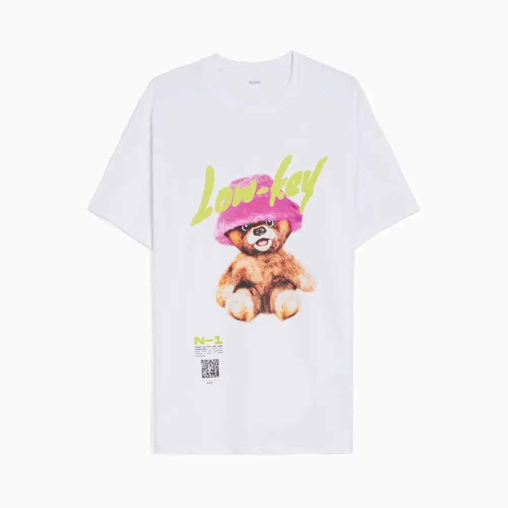 

Футболка Bershka Printed Short Sleeve, белый