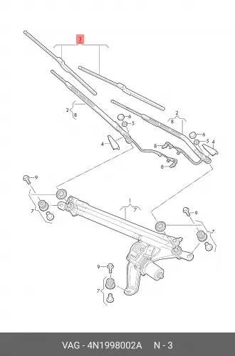 Комплект щеток с/о a8 WIPER BLADE ASSY 4N1998002A VAG cleaning blade assy