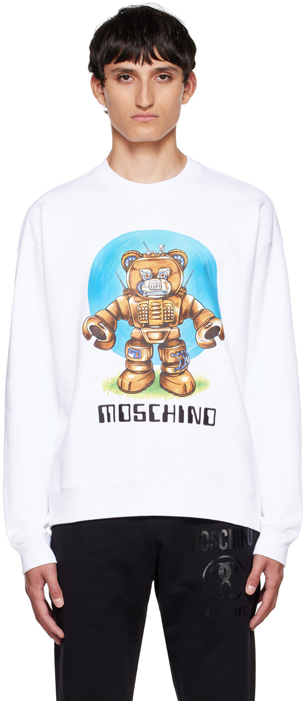 

Белая толстовка с медведем-роботом Moschino, Белый, Белая толстовка с медведем-роботом Moschino