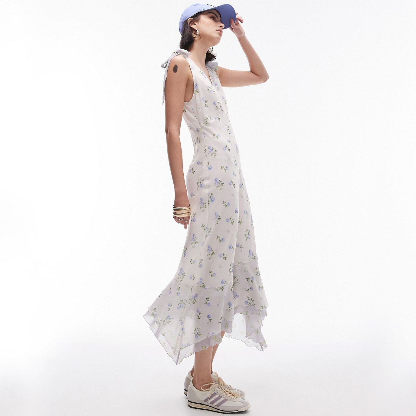 Платье Topshop Midi With Tied Straps In Vintage Style Pattern, мультиколор резинка для волос женская из органзы двухслойная эластичная заколка в винтажном стиле с цветочным принтом в корейском стиле лето