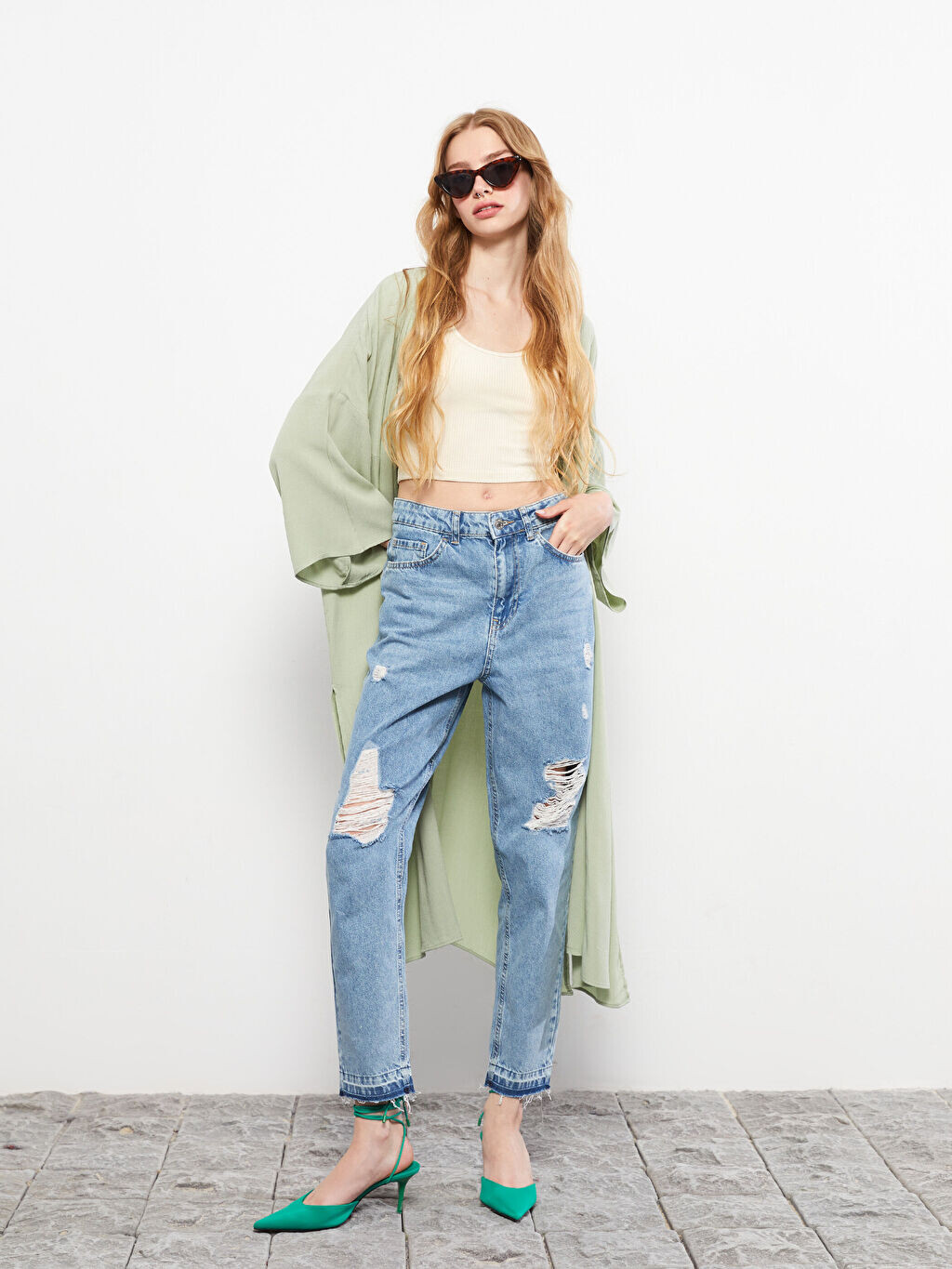 

Рваные женские джинсы Rodeo с высокой талией Mom Fit и деталями LCW Jeans