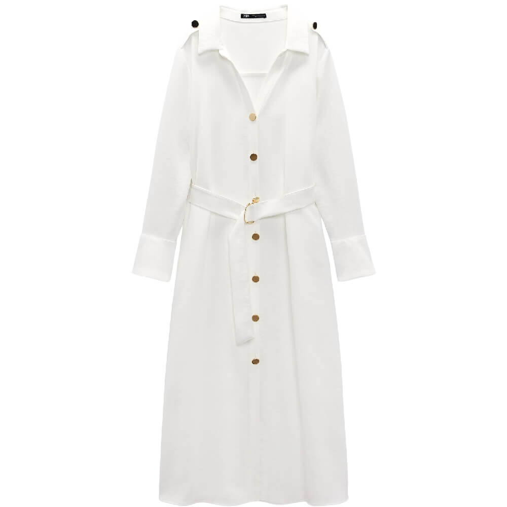 

Платье Zara Shirt With Belt, белый
