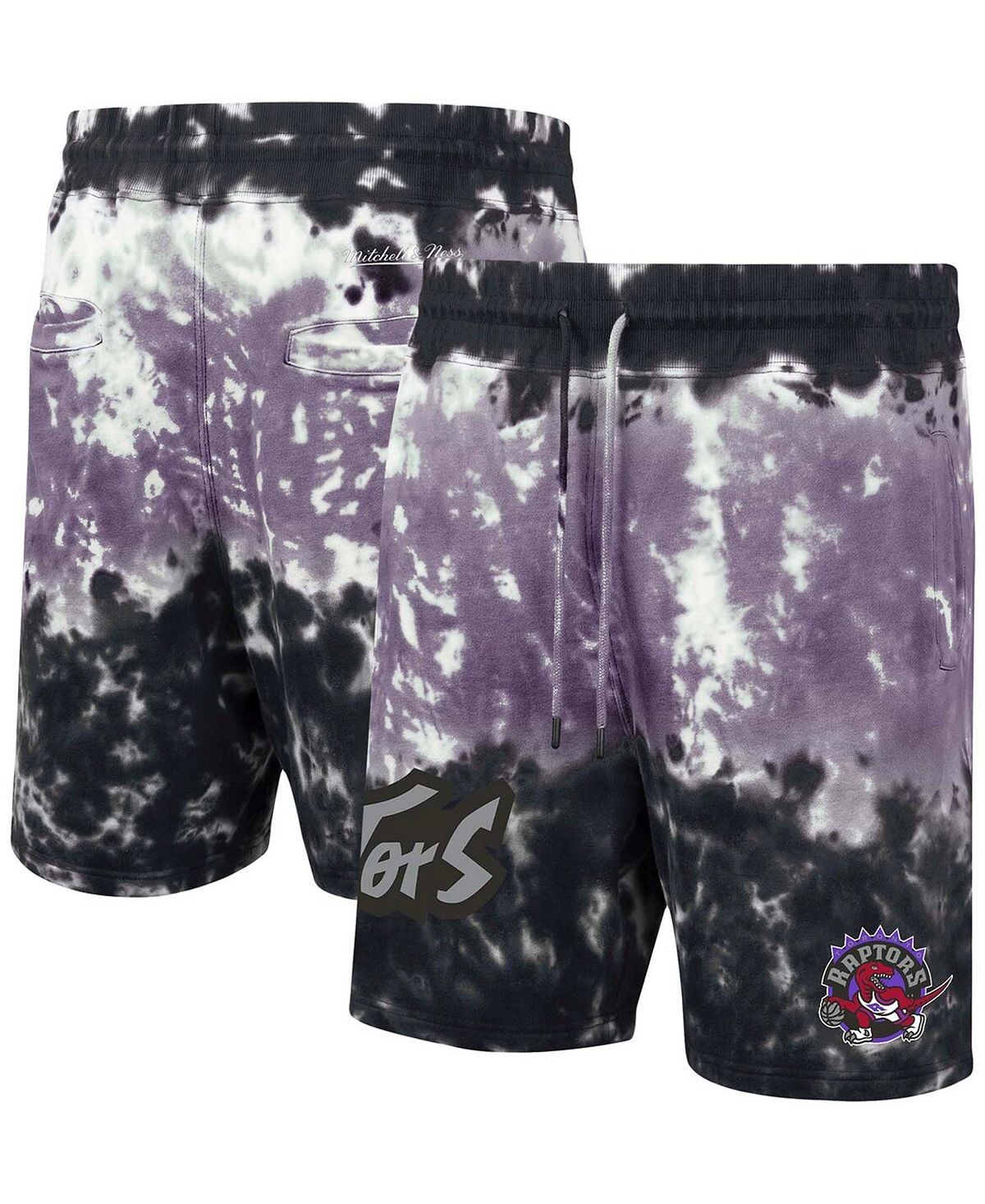 

Мужские черные, фиолетовые шорты toronto raptors hardwood classics terry tie-dye Mitchell & Ness, мульти