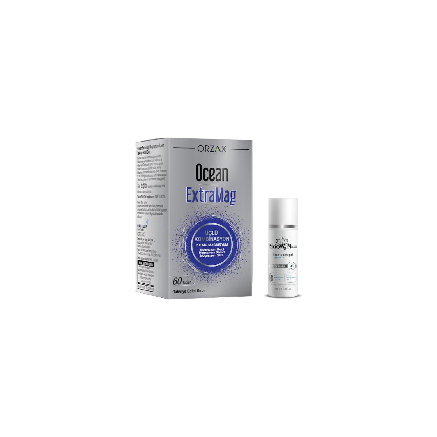 Пищевая добавка Orzax Extramag, 60 таблеток + Очищающий гель для лица, 100 мл