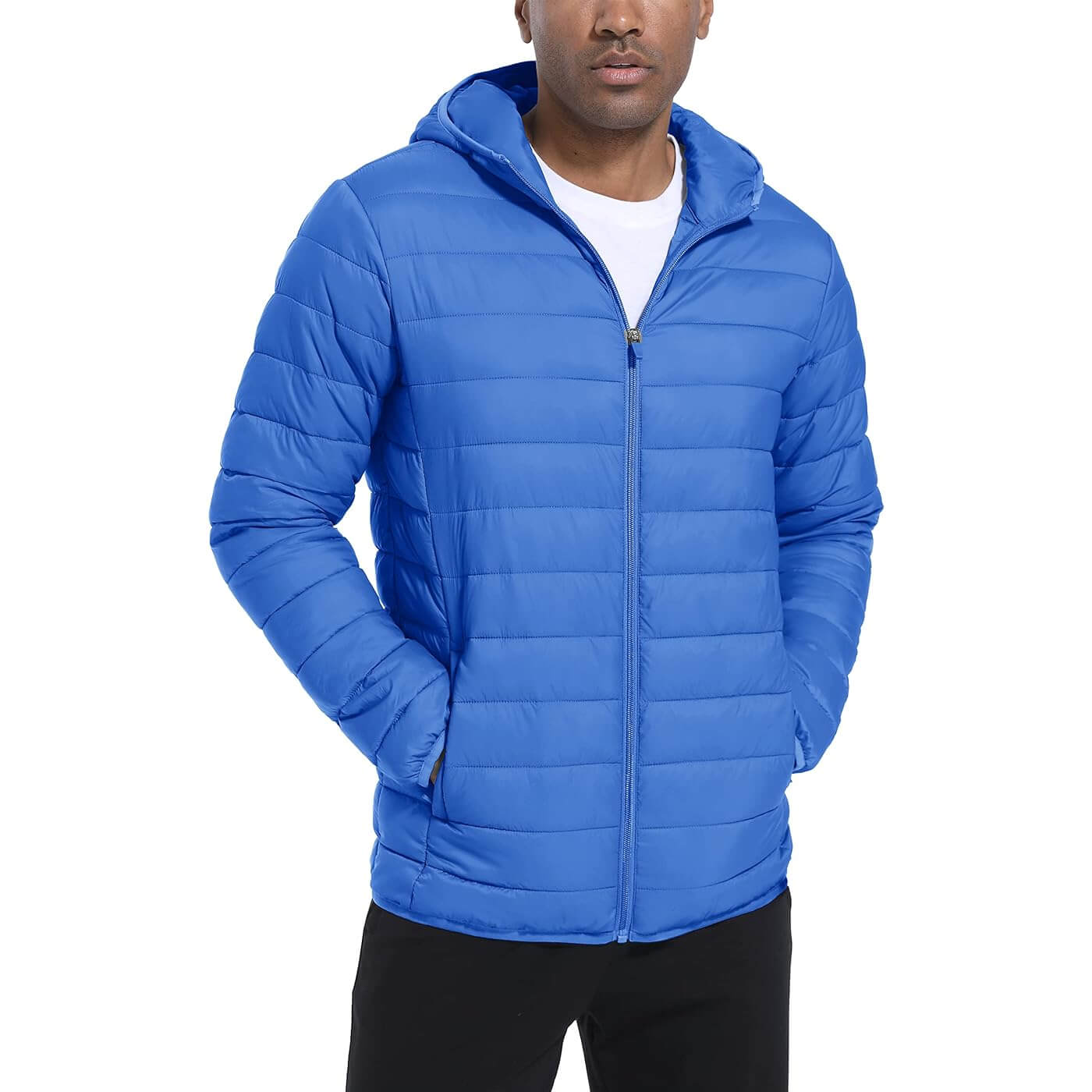Утепленная легкая куртка с капюшоном Tacvasen Puffer Water-Repellent Windbreaker, голубой стеганая утепленная куртка с капюшоном