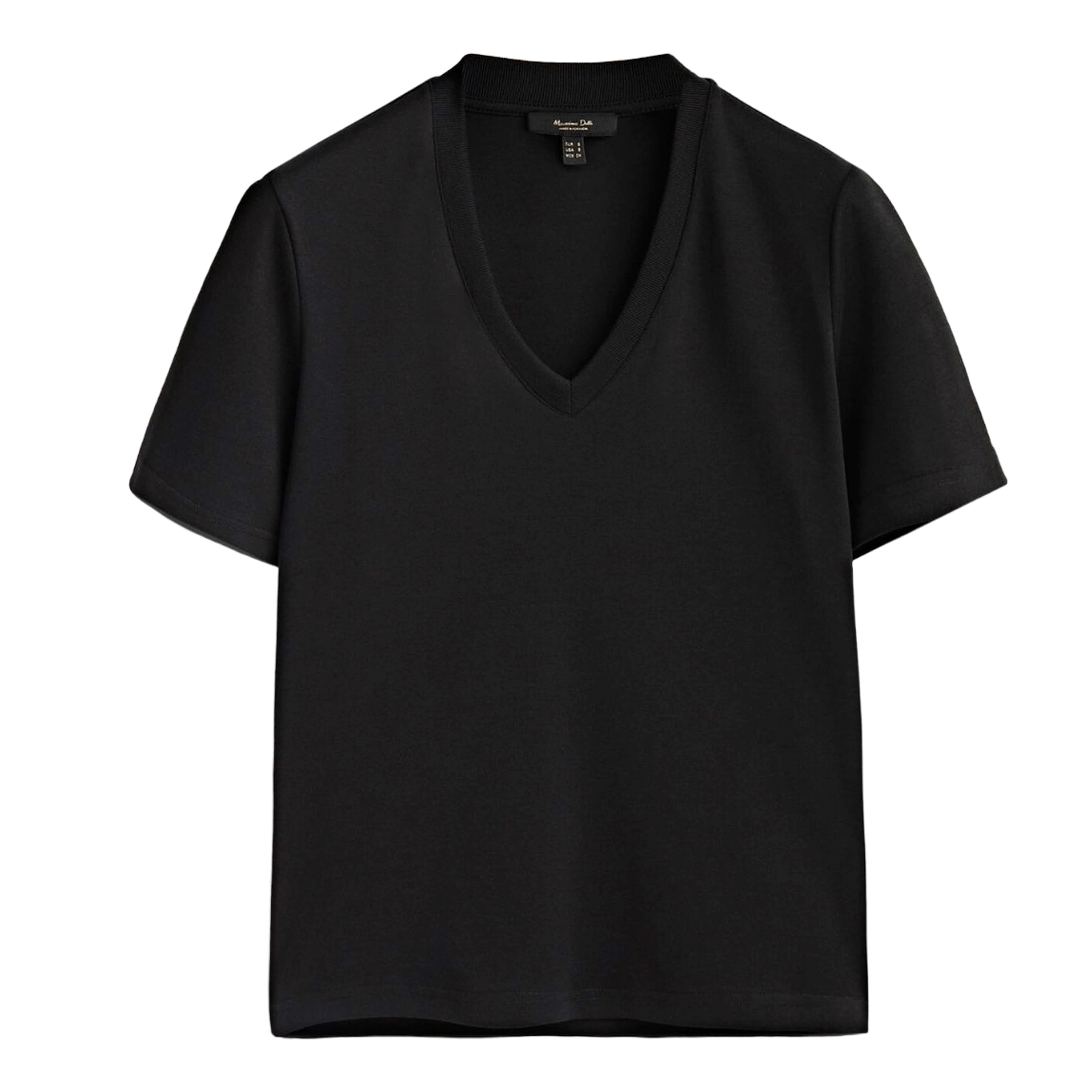 Футболка Massimo Dutti Cotton V-neck, черный футболка с короткими рукавами и v образным вырезом zelym xs s оранжевый