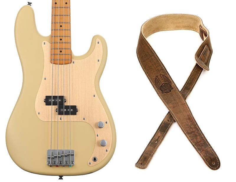 

Squier 40th Anniversary Vintage Edition Precision Bass - Satin Vintage Blonde Bundle с ремешком Fender Road Worn - Коричневый Squier + Fender 0379530507=1 0990660050=1