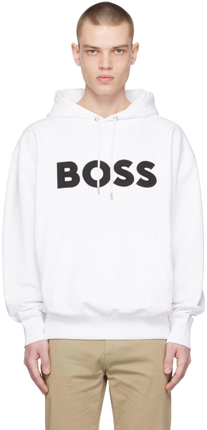

Белый худи с вышивкой BOSS