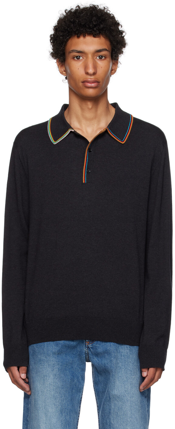 

Серая футболка-поло в фирменную полоску Paul Smith, Серый