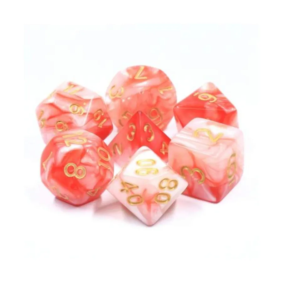 

Набор Poly — Кровавый нефрит с золотом (7), Dice Sets - Resin/Acrylic - Red, Orange, Yellow, & Pink (Foam Brain Games)