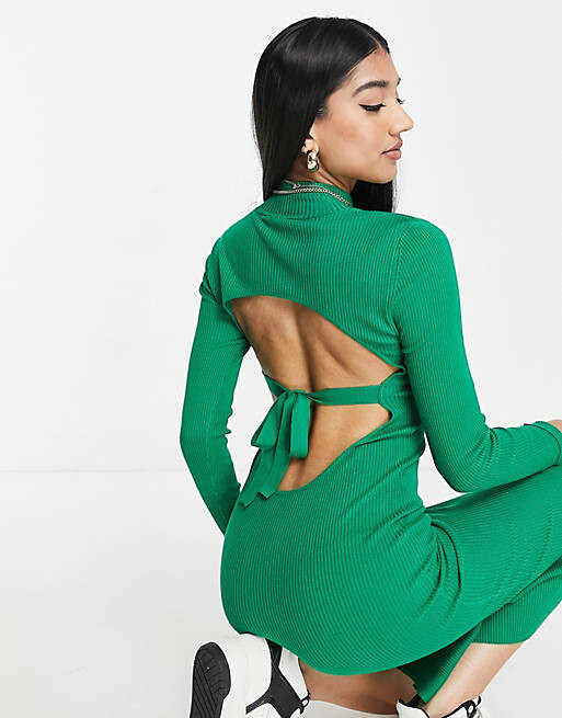 

Зеленое платье миди в рубчик Miss Selfridge, Зеленый