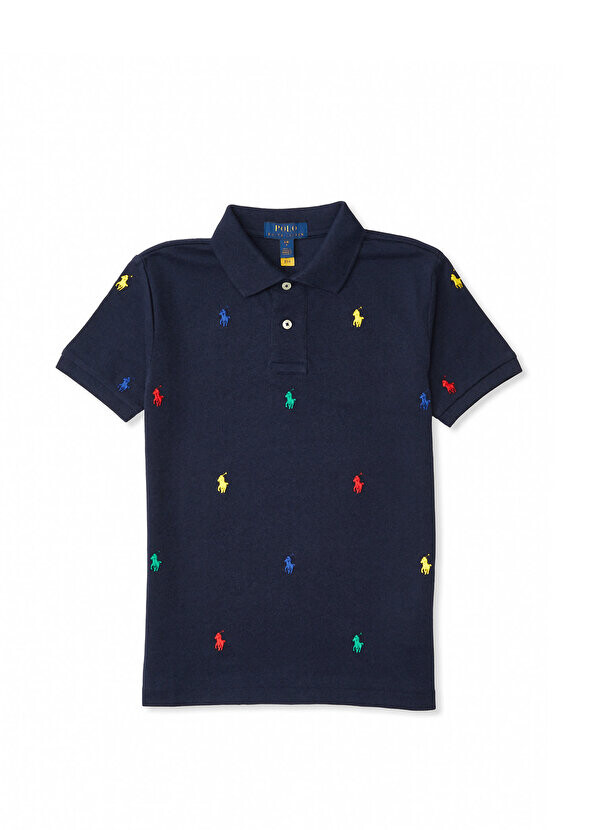 

Темно-синяя футболка для мальчиков с воротником-поло и логотипом Polo Ralph Lauren