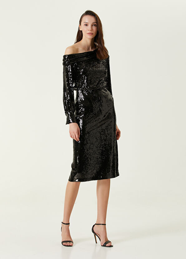 

Коктейльное платье миди на одно плечо с вышивкой Beymen Collection, черный