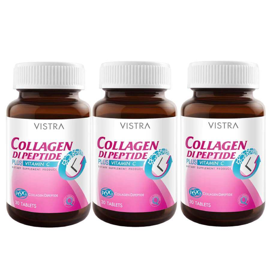 Набор пищевых добавок Коллаген Vistra Collagen Dipeptide + Vitamin C, 3 банки по 30 таблеток последнее новшество