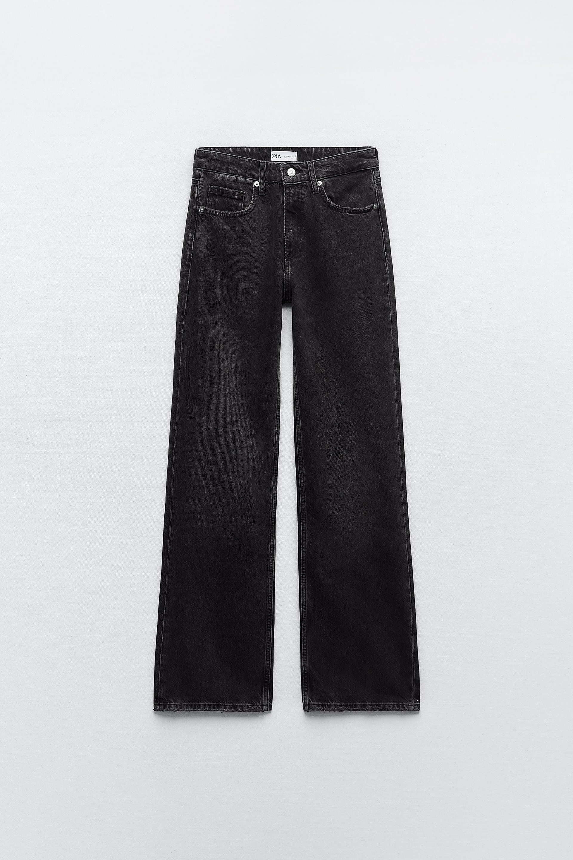 Широкие джинсы со средней посадкой ZARA, черный