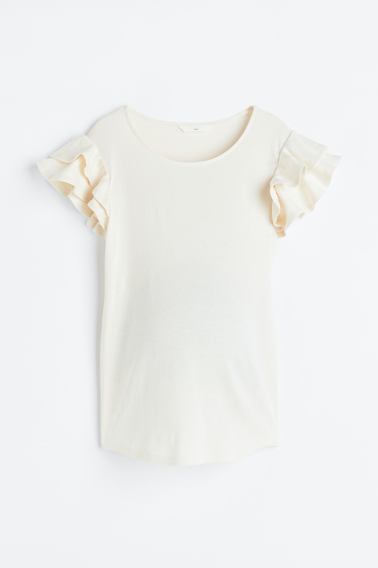 MAMA Трикотажная футболка с воланными рукавами H&M, белый