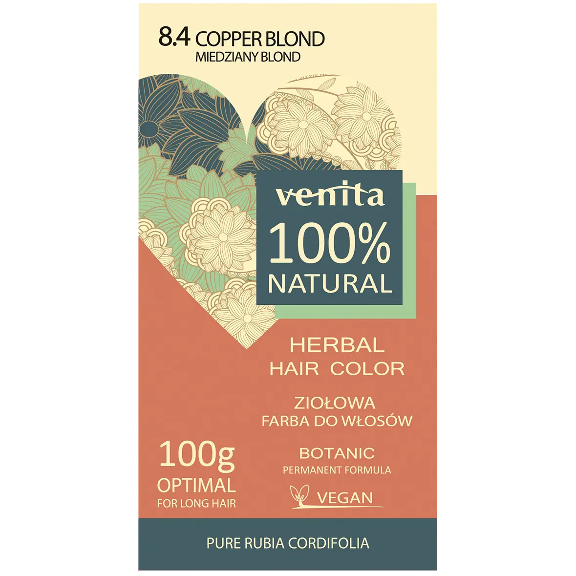

Venita 100% Natural краска для волос травяная 8.4 медно-русый, 100 г