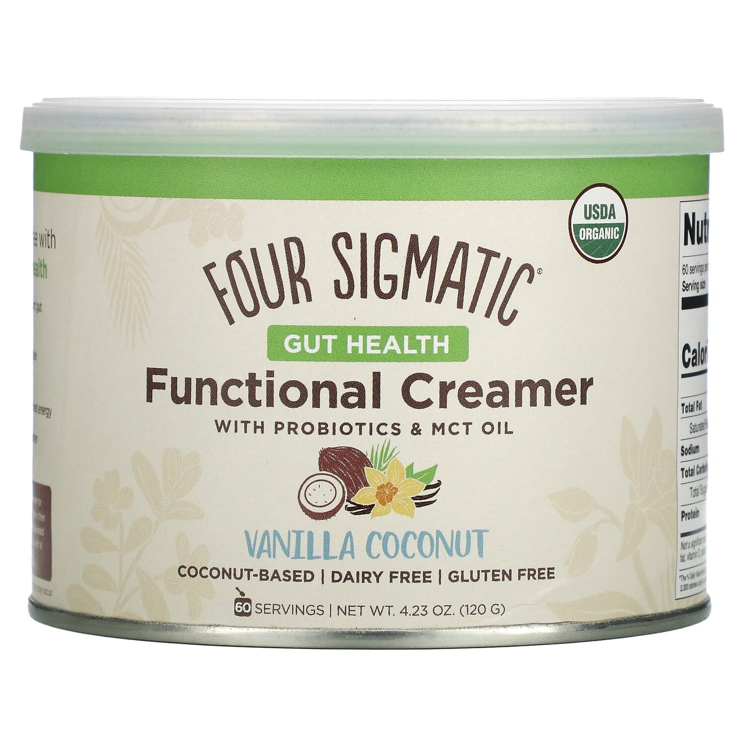 

Функциональные Сливки с Пробиотиками и Маслом MCT Four Sigmatic для здоровья кишечника, ваниль и кокос, 120 г