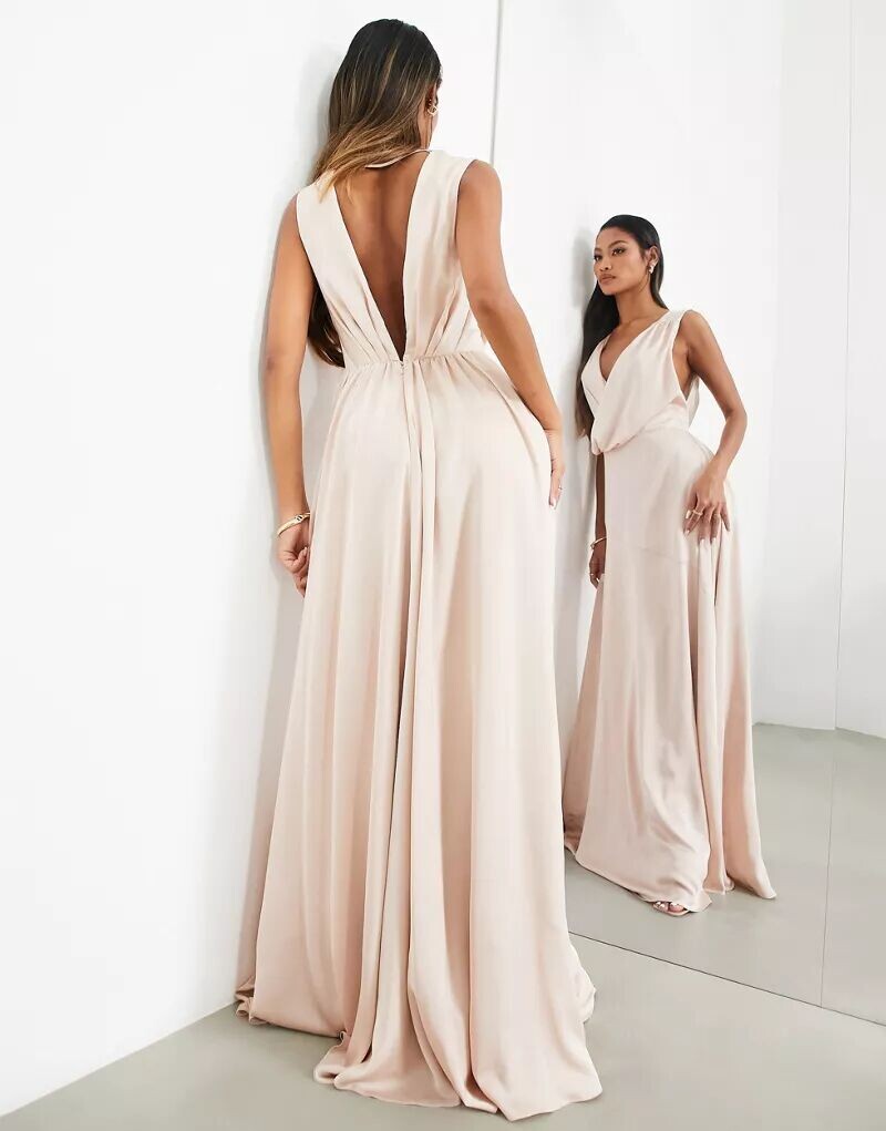 

Атласное платье макси с запахом и лифом розового цвета ASOS Bridesmaid - РОЗОВЫЙ - РОЗОВЫЙ