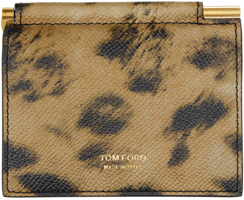 

Бежевая складная визитница с леопардовым принтом и зажимом для денег TOM FORD