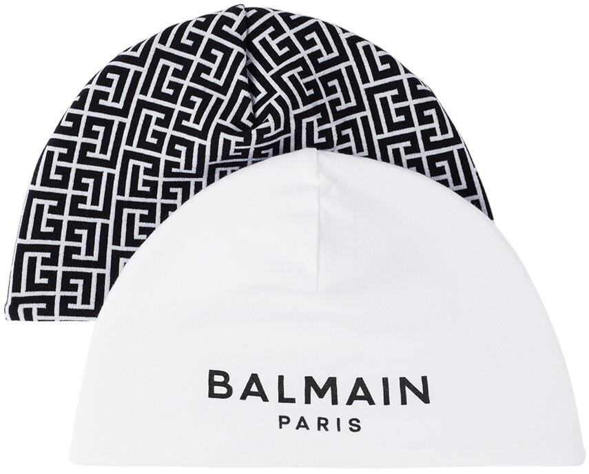

Набор из двух детских черно-белых шапочек с логотипом Balmain
