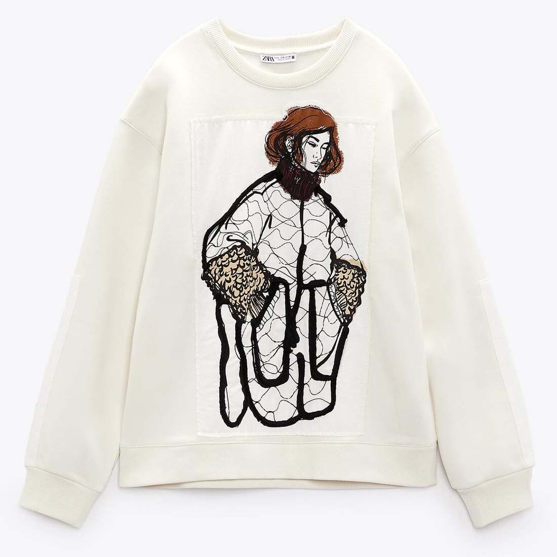 

Свитшот Zara Contrast Silhouette, желтовато-белый
