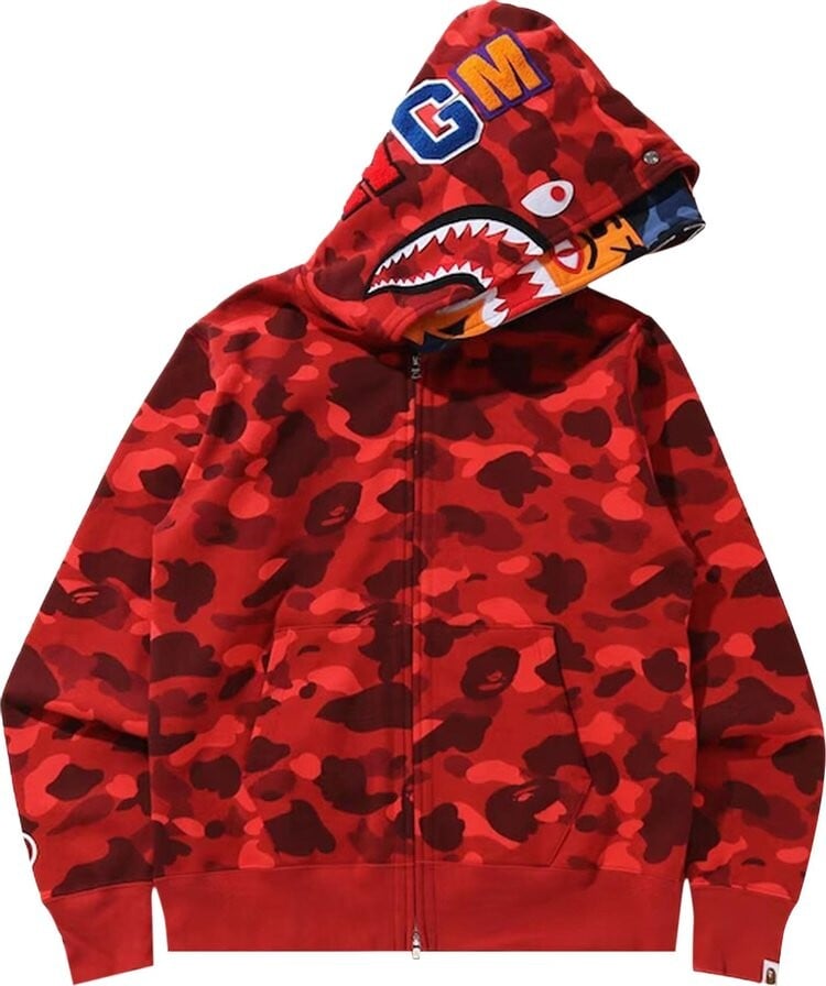 

Худи BAPE Color Camo Tiger Shark Wide Full Zip Double Hoodie 'Red', красный