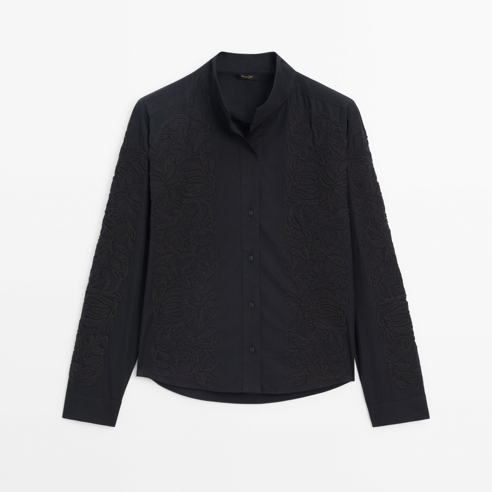 цена Рубашка с вышивкой Massimo Dutti 100% Cotton Poplin, черный