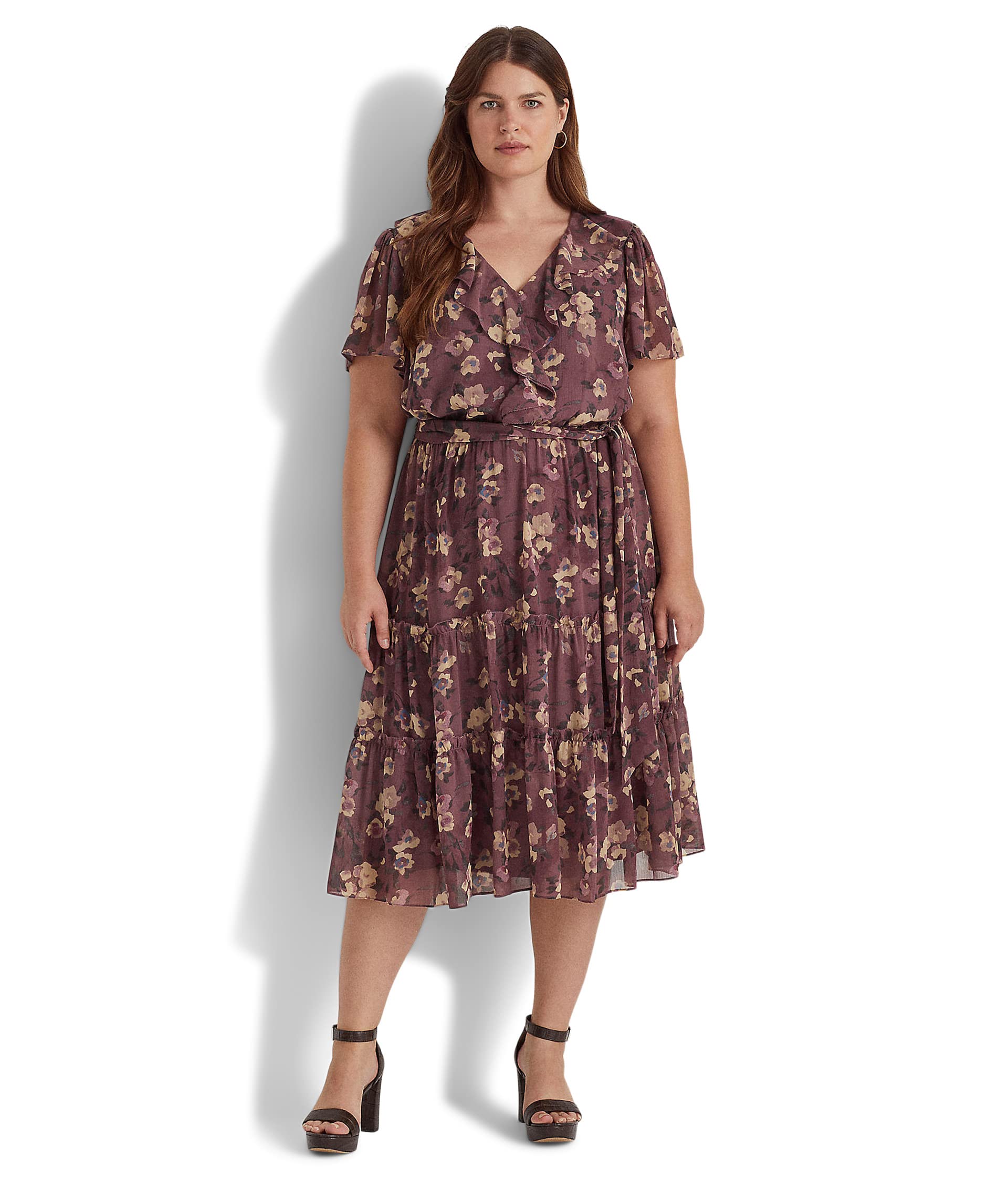 Платье LAUREN Ralph Lauren, Plus Size Floral Belted Crinkle Georgette Dress