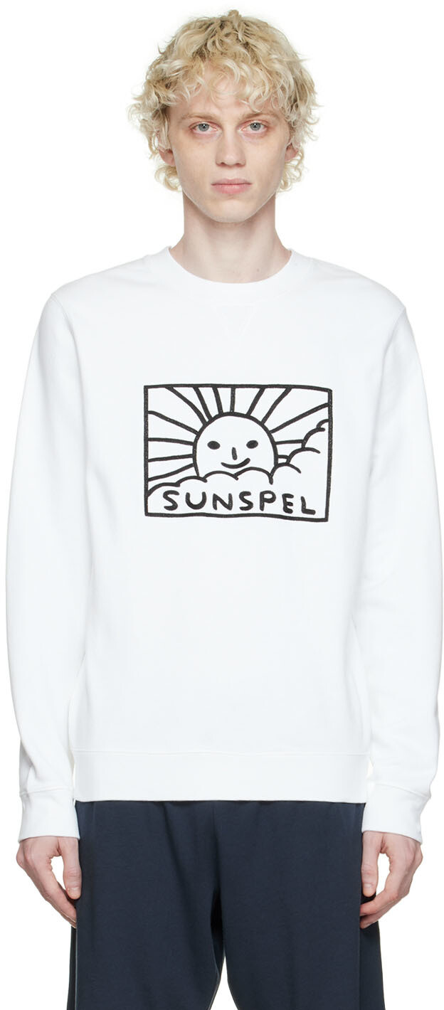 

SSENSE Эксклюзивная белая толстовка с вышивкой Sunspel