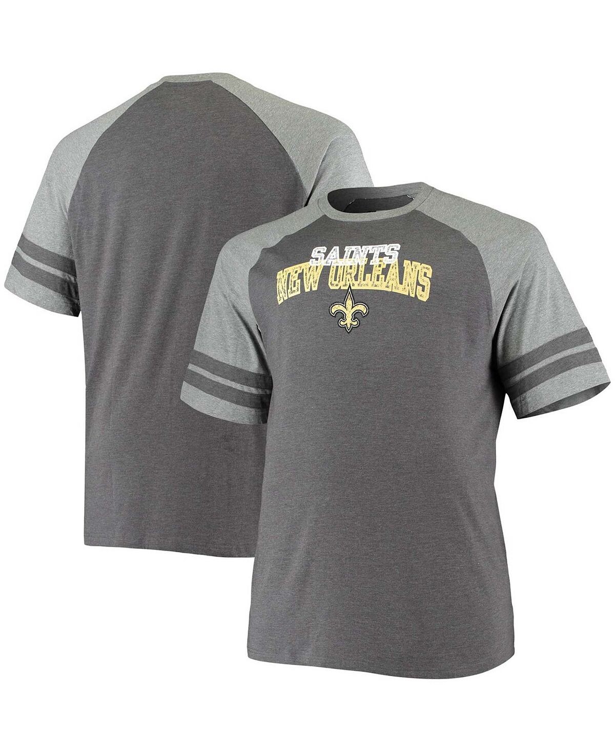 

Мужская футболка big and tall темно-серого и меланжевого цвета new orleans saints с двумя полосками и смешанной тканью реглан Fanatics, мульти
