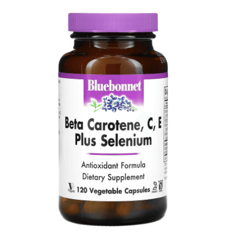 Бета-каротин витамины C E и селен 120 капсул Bluebonnet Nutrition bluebonnet nutrition e 400 iu плюс селен 120 овощных капсул