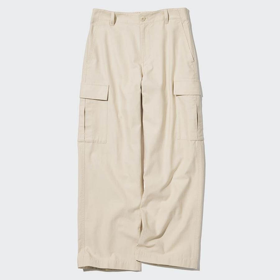 цена Хлопковые брюки карго Uniqlo Wide-leg Straight-leg Casual Loose, светло-бежевый