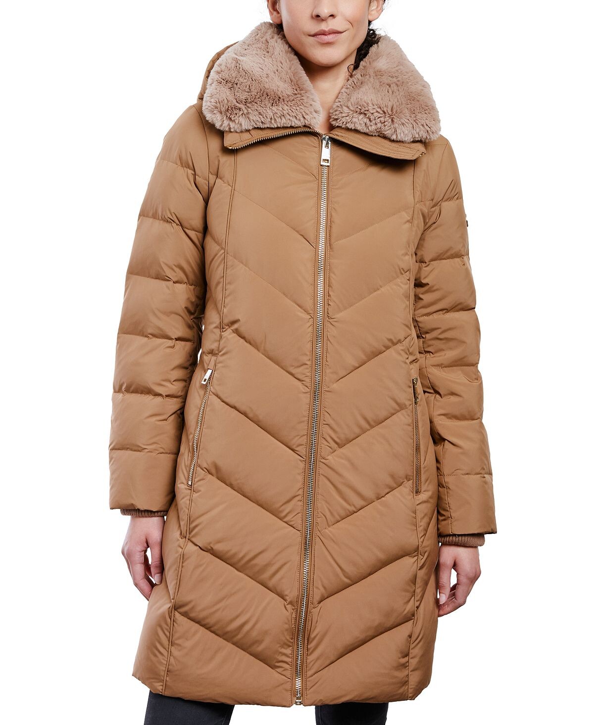 

Женское пуховое пальто с капюшоном и воротником из искусственного меха Michael Kors
