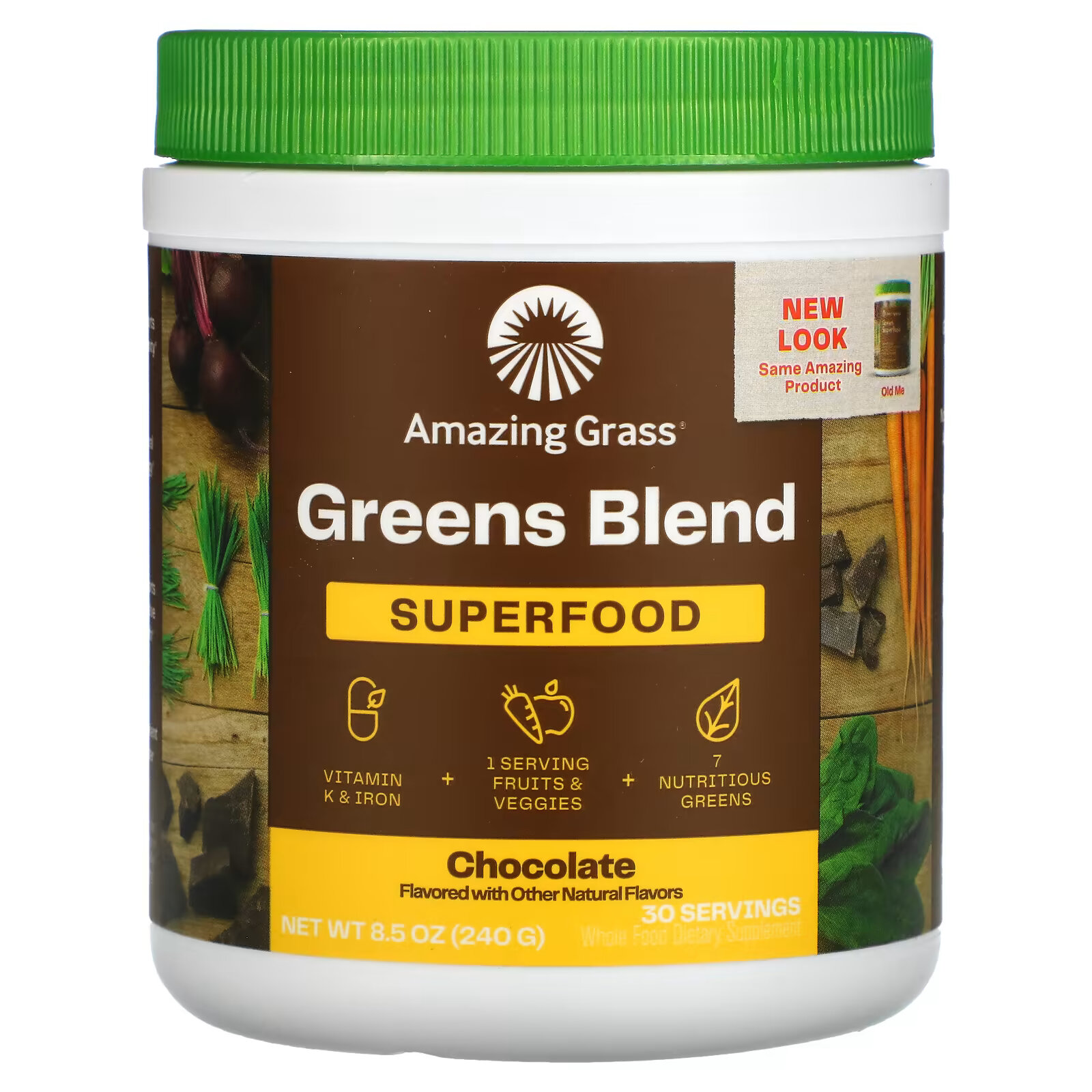 цена Amazing Grass, смесь зелени, суперфуд, шоколад, 240 г (8,5 унции)