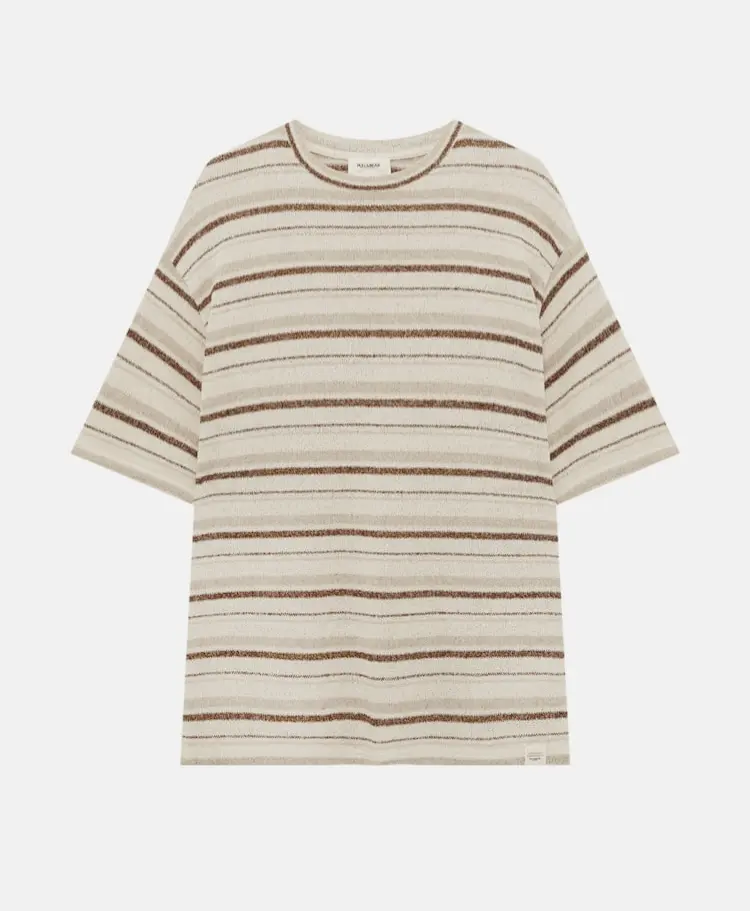 

Футболка Pull&Bear Textured Short Sleeve Knit, коричневый/белый