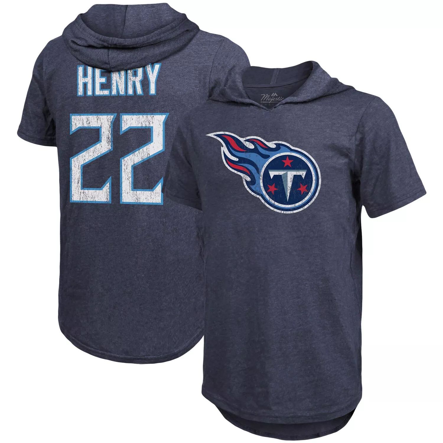 Мужская футболка Fanatics с логотипом Derrick Генри Navy Tennessee Titans, имя и номер игрока, футболка с капюшоном из трех смесей Majestic