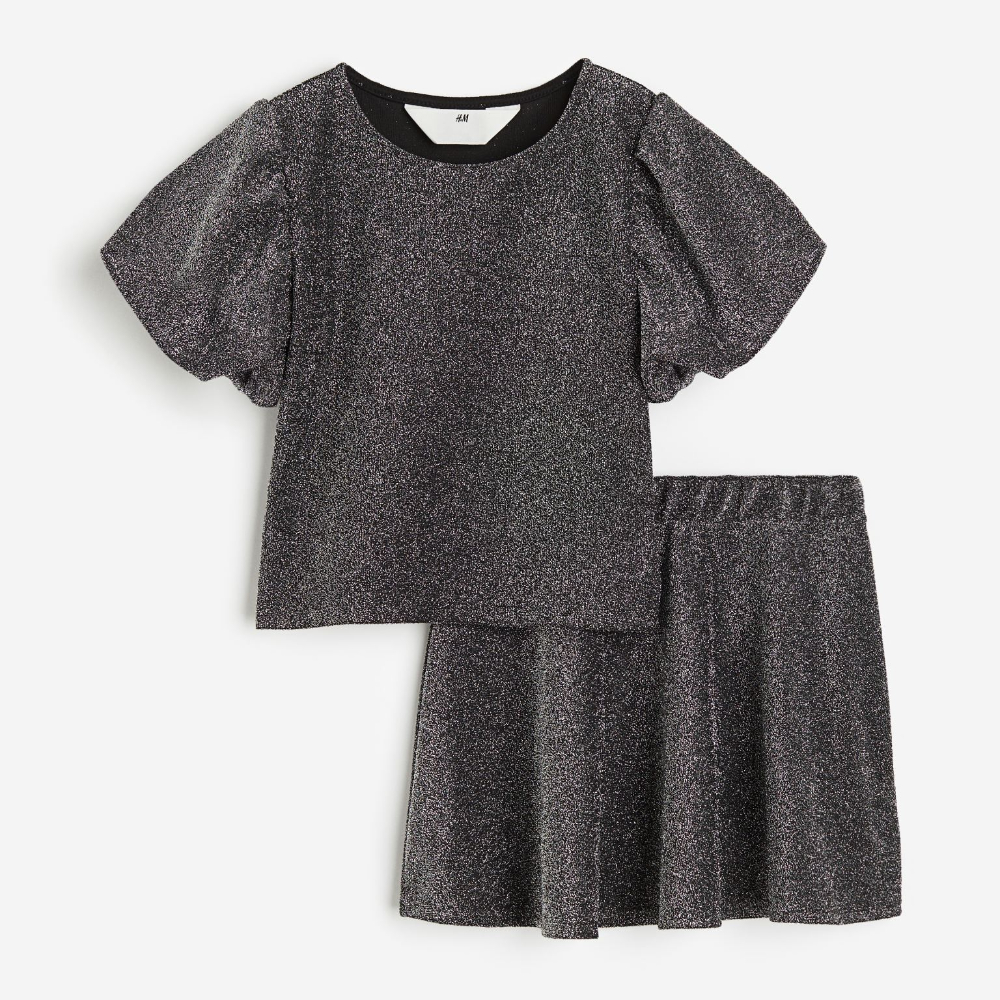 Комплект топ и юбка H&M, 2 предмета, черный/серебристый