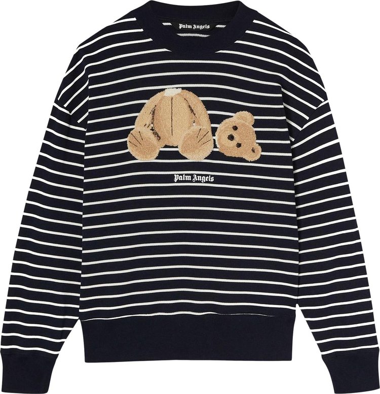 Толстовка Palm Angels Bear Striped Crew 'Navyblue/Brown', синий - фото