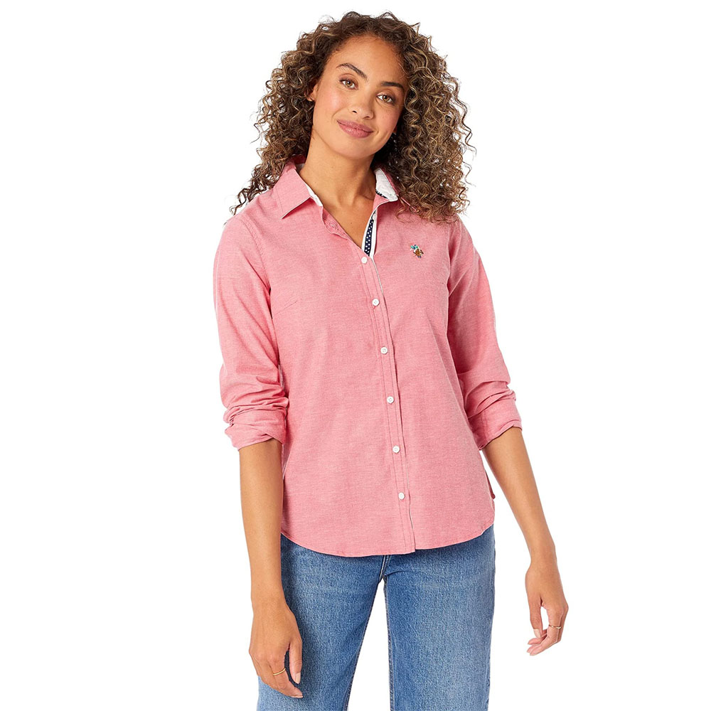 приталенная полосатая оксфордская рубашка из хлопка Рубашка U.S. Polo Assn. Long Sleeve Solid Stretch Oxford Woven, розовый