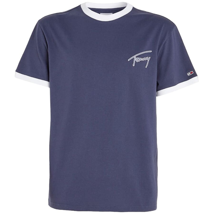 

Футболка Tommy Jeans Signature Logo Ringer, темно-синий
