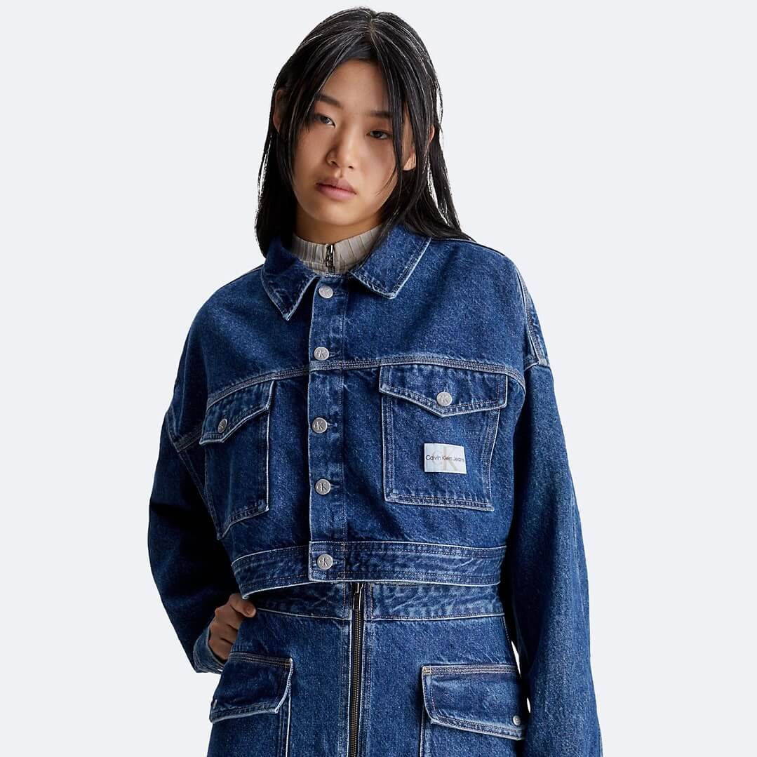 цена Джинсовая куртка Calvin Klein Boxy Cropped, синий
