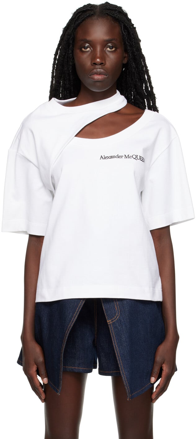 

Белая футболка с вырезом Alexander McQueen