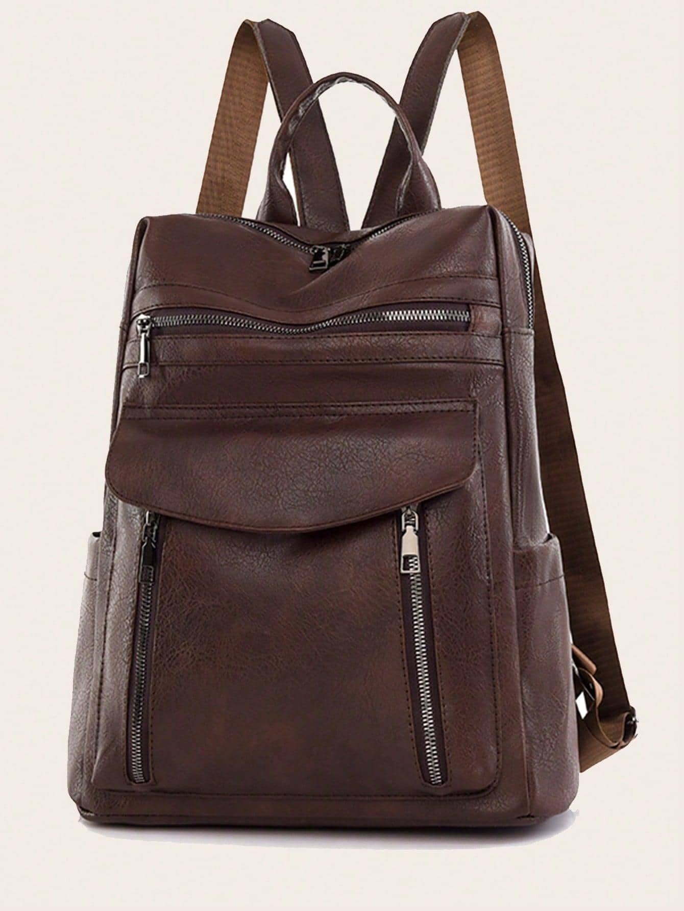 Водонепроницаемый, кофейный коричневый винтажный рюкзак из натуральной кожи коричневый