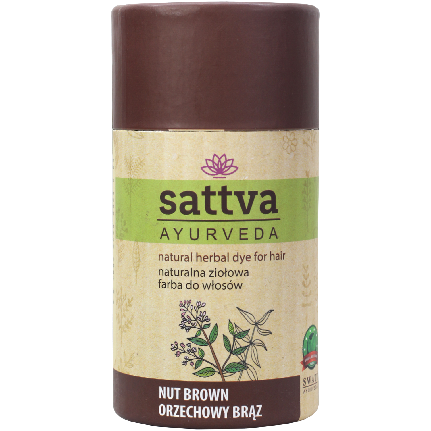 цена Sattva Ayurveda натуральная травяная краска для волос орех коричневый, 150 г
