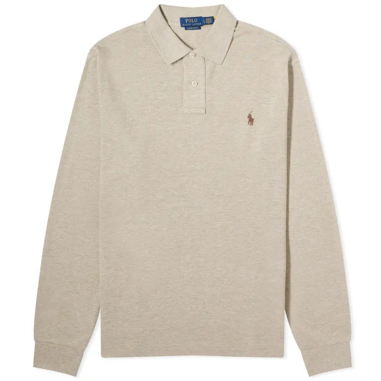 цена Рубашка-поло Polo Ralph Lauren Long Sleeve Custom Fit, бежевый