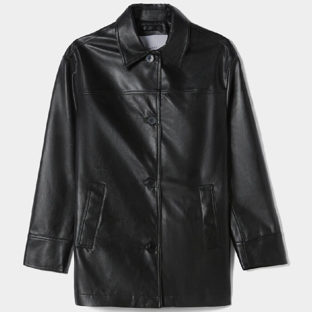 

Куртка Bershka Cropped Faux Leather, черный