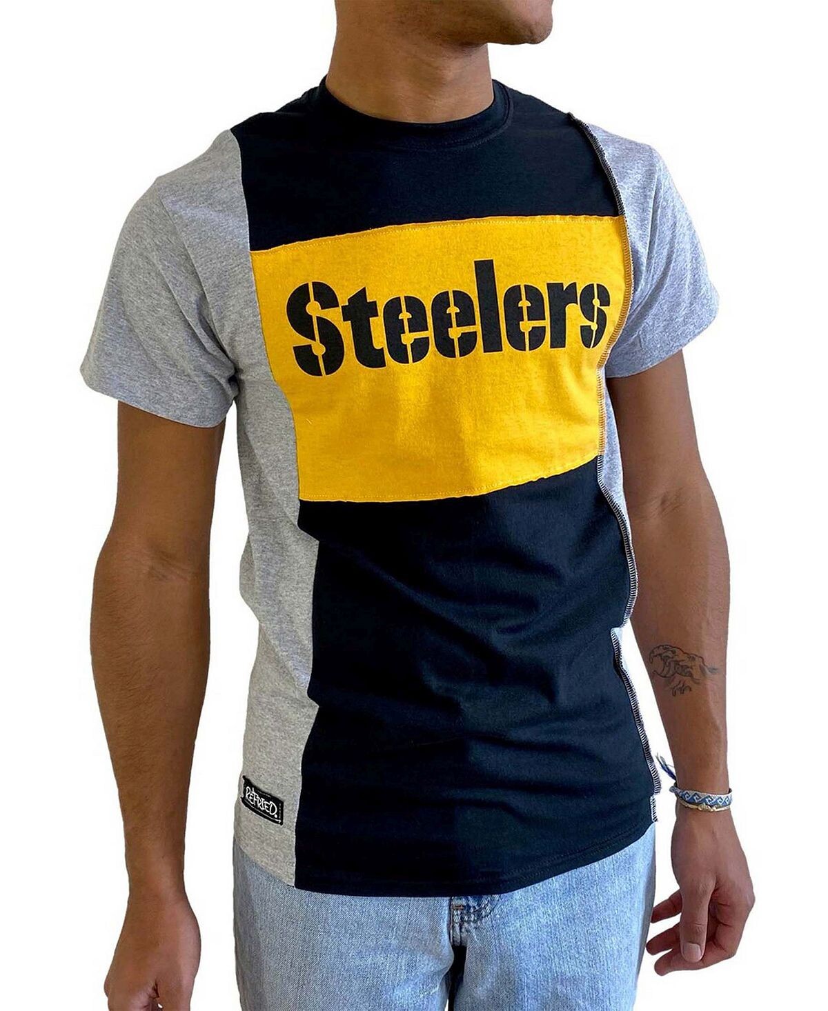 

Мужская меланжевая черная футболка с разрезом pittsburg steelers Refried Apparel, черный